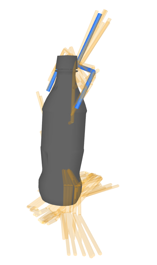 PointNet++ predicted grasps on a bottle