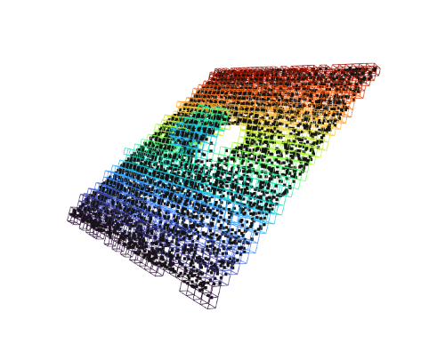 Voxelized point cloud colored by height